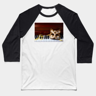 Cat Mask On Piano Keys Baseball T-Shirt